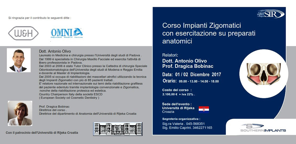 December 01-02, 2017 – Corso Impianti Zigomatici con esercitazione su preparati anatomici
